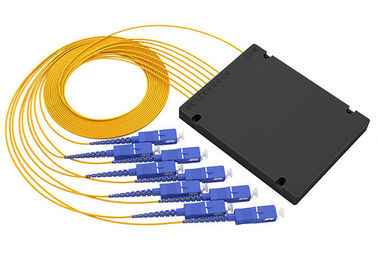 แยก PLC ไฟเบอร์ออปติก PLC ดิจิตอลชนิด 1x8 กล่อง ABS พร้อมตัวเชื่อมต่อ SC / PC