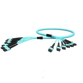 ซื้อ OEM ODM OM3 สายเคเบิลไฟเบอร์ออปติก PVC 12 แกน MPO ถึง MPO ชาย Aqua Fan Out online manufacture