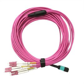 ซื้อ 8 ไฟเบอร์ MTP-4LC Duplex 10G OM3 สายไฟเบอร์ออปติกสายไฟพัดลม / สายเคเบิลฝ่าวงล้อม online manufacture