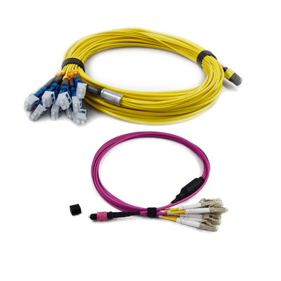 3.0 มม. G657A1 MPO MTP สายแพทช์ไฟเบอร์ออปติก PVC / LSZH การสูญเสียการแทรกต่ำ