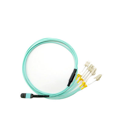 12 Core OM3 Fiber Optical MPO MTP Cable to LC Breakout Cord พร้อมการรับรอง CE ISO